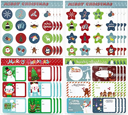 Christmas Gift Tags Stickers, 16 Sheets Gift Labels Tag Stickers Christmas Crafts for Kids Self-Adhesive Name Tags to from Stickers Christmas Stickers Prizes Presents Holiday Party Favors Supplies