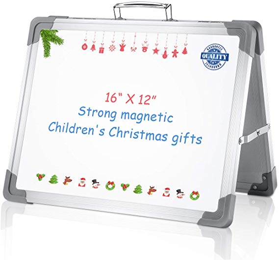 Small Dry Erase White Board - 16"x12" Magnetic Double Sided Foldable Desktop Whiteboard Kids Drawing,Teaching with Holder for Students by CENJOY