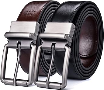 Beltox Men's Genuine Leather Reversible Belt 1.25” Rotate Brushed Roller Buckle Gift Box