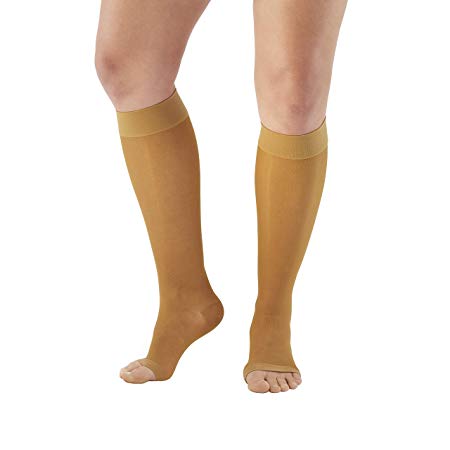 Ames Walker Women's AW Style 41 Sheer Support Open Toe Compression Knee High Stockings - 15-20 mmHg Beige Small 41-S-Beige Nylon/Spandex