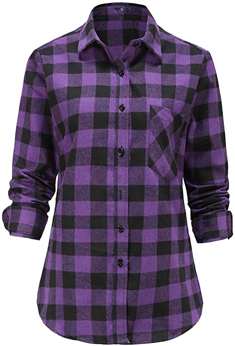 Dioufond Women Flannel Shirt Long Sleeve Buffalo Check Womens Plaid Flannel Shirts