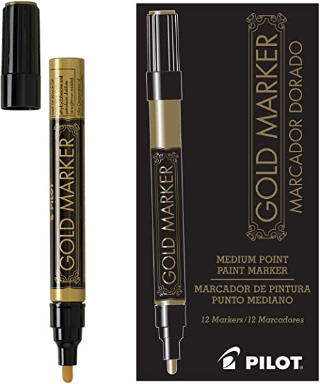 PILOT Metallic Permanent Paint Markers, Gold, Extra Fine Point, 12 Count (41700)
