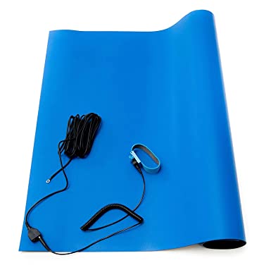 Bertech ESD Soldering Mat Kit (Made in USA), 16 Inches Wide x 24 Inches Long x 0.06 Inches Thick, Blue, Includes a Wrist Strap and Grounding Cord, RoHS and REACH Compliant