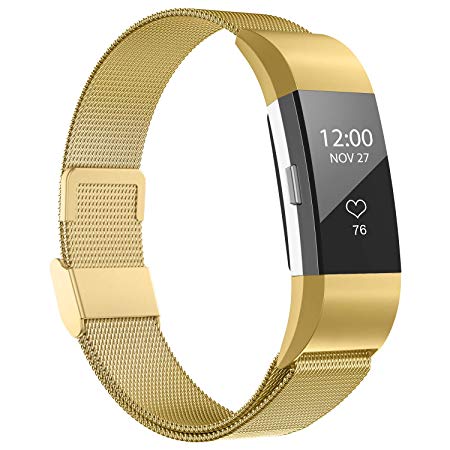 iGK Replacement Bands Compatible for Fitbit Charge 2, Stainless Steel Metal Bracelet with Unique Magnet Clasp