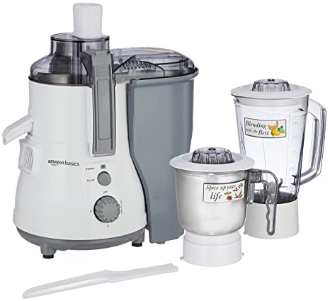 Amazon Basics 850W Juicer Mixer Grinder | 100% Copper Motor | 20000 RPM | 1 Blender Jar & 1 Grinder Jar | White & Grey