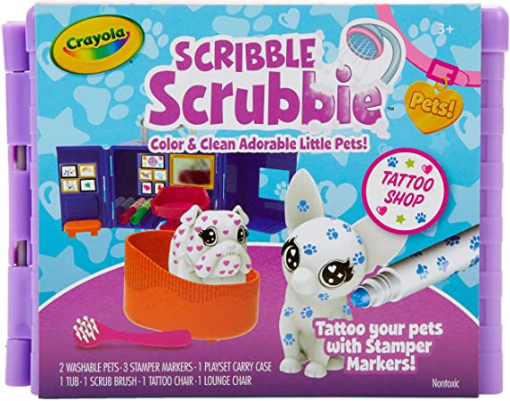 Crayola Scribble Scrubbie Pets Tattoo Shop, Toy Pet Playset, Gift for Kids, Age 3, 4, 5, 6