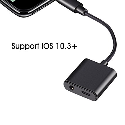 Upgrade Lightning Adapter with iOS 10.3  , SUMDY for iphone 7 Adapter,Lightning to 3.5mm Jack Adapter,AUX Headphone Charger Adapter,for iphone 7 plus adapter Black