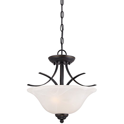 Westinghouse 6340300 Pacific Falls Two-Light Indoor Convertible Pendant/Semi-Flush Ceiling Fixture, Amber Bronze Finish with White Alabaster Glass