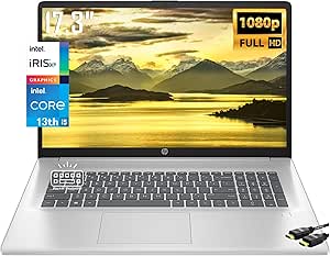 HP Newest 17.3"" IPS FHD Laptop, 13th Gen Intel 10-Core i5-1335U(Beat i7-1255U), Iris Xe Graphics, Bluetooth 5.3, Backlit KB, WiFi 6, Window 11 Home(40GB|1TB SSD), Silver