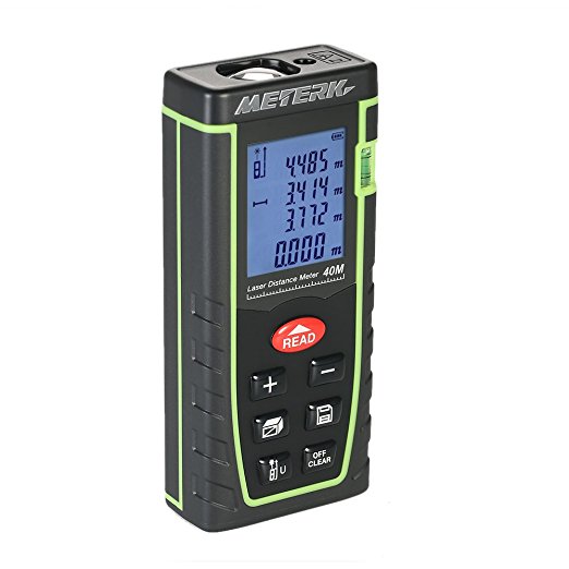 Meterk Handheld Digital Laser Distance Meter Portable Area Volume Measurement Tool Range Finder High-precision Rangefinder M/In/Ft Data Storage Memory Function LCD Display Backlight Level Bubble (40m)