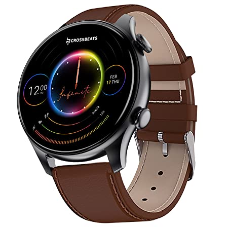 CrossBeats Orbit Infiniti 2.0, Large 1.43'' AMOLED Display Smartwatch with Ai ENC BT Calling,1000 Songs 4GB Storage, Connect TWS,10 Days Battery,Always on Display,300 Sports Modes, Free Strap - Brown