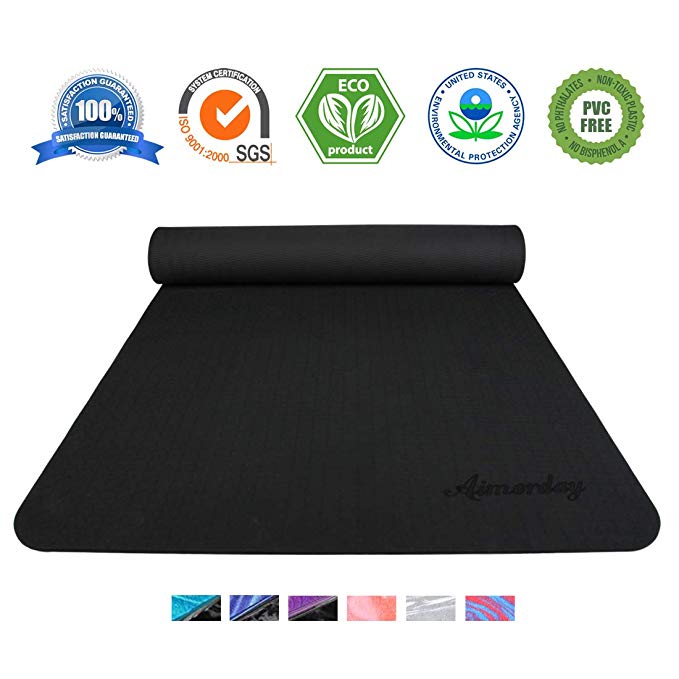 AIMERDAY Non Slip Yoga Mat Eco Friendly TPE Exercise Mat Premium Print 1/4 Inch Thick High Density Lightweight Pilates Mat with Carrying Strap for Floor Workout, Fitness & Hot Yoga 72" x 24"