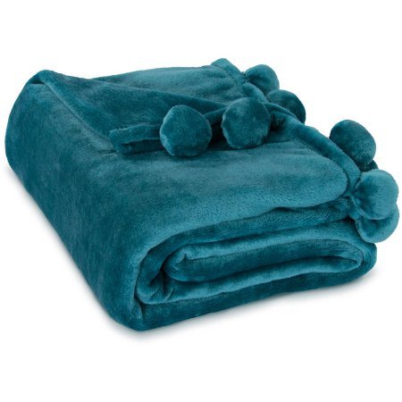 Mainstays Pompom Throw Blanket Teal, 50" x 60"