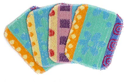 Reusable Dish Scrubber Sponge Set - Non-Scratch Scouring Pads & Scrubbing Cloths Made of Natural Organic Cotton Fibers with Food-Grade Hardener Coating for Kitchen, Bathroom and Household Cleaning (4)
