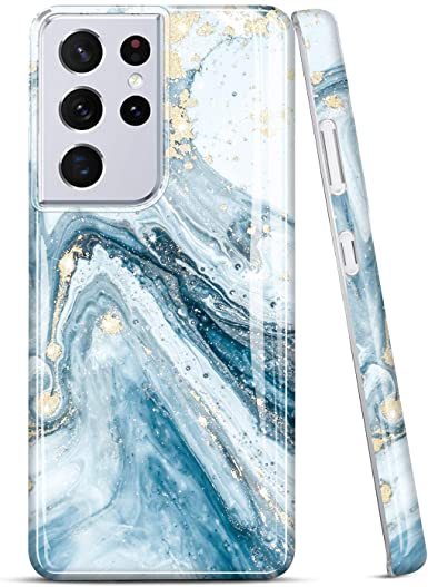 JIAXIUFEN Galaxy S21 Ultra Case Gold Sparkle Glitter Marble Slim Shockproof TPU Soft Rubber Silicone Cover Phone Case for Samsung Galaxy S21 Ultra 5G 6.8 inch 2021 Blue
