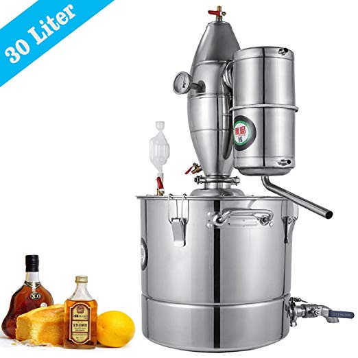 VEVOR 30L 7.9Gal Water Alcohol Distiller 304 Stainless Steel Alcohol Distiller Home Kit Moonshine Wine Making Boiler with Thermometer (30L Distiller)