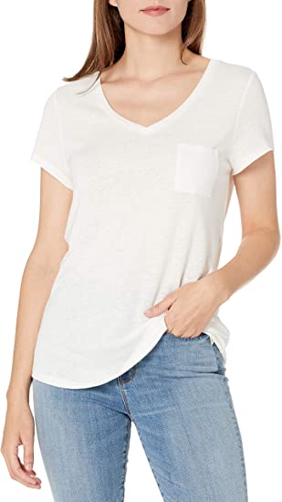 Amazon Brand - Goodthreads Women's Linen Modal Jersey V-Neck Short-Sleeve T-Shirt