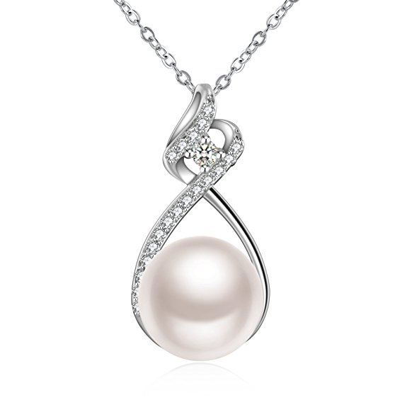 Mother's Day Gift Necklace for Women, Fine Jewelry ZHULERY " The Queen of Pearl" Sterling Silver-925 Cubic Zircon-5A Necklace Best gift for her with Exquisite Package Freshwater Cultured Pearl necklace for women