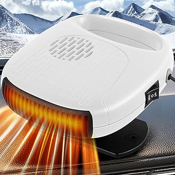 Car Heater, 12V 120W Portable Car Fans 2 in 1 Heating & Cooling Thermostat Fast Heating Defrost with Plug in Cigarette Lighter, White