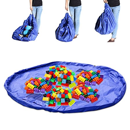 Rusee Toy Storage Bag Organizer Kid Play Mat Portable Lego Organize Foldable Picnic Camping Mattress Shoulder Bag Blue 60 in