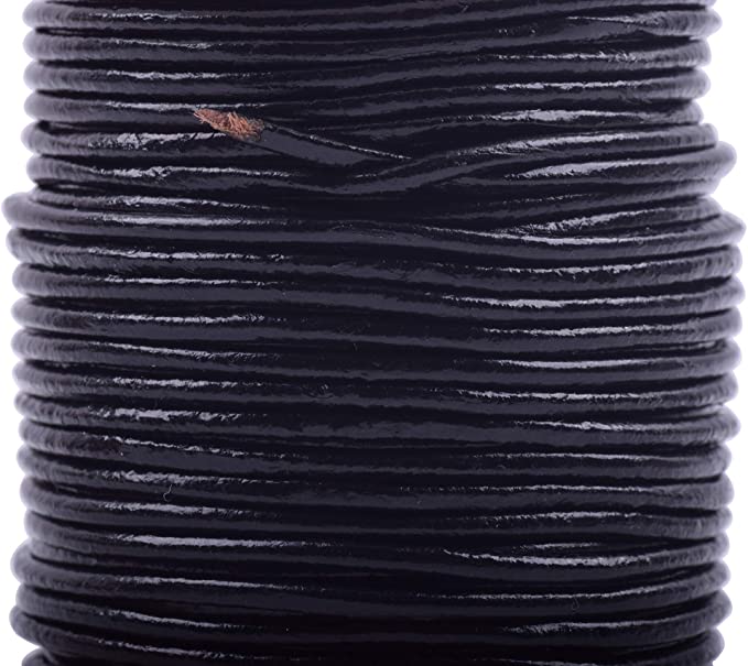 KONMAY 1 Roll 25 Yards 1.5mm Black Color Soft Round Real Jewelry Leather Cord