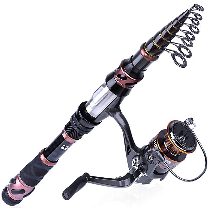 PLUSINNO Fishing Rod and Reel Combos, Toray 24-Ton Carbon Matrix Telescopic Fishing Rod Pole, 12  1 Shielded Bearings Stainless Steel BB Spinning Reel, Saltwater and Freshwater Fishing Gear Kit