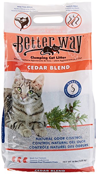 Better Way Cedar Formula Clumping Bentonite Cat Litter with Sanel Cat Attractant 14 lbs
