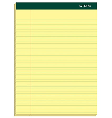 TOPS Double Docket Writing Tablet, 8-1/2 x 11-3/4 Inches, Perforated, Canary, Narrow Rule, 100 Sheets per Pad, 6 Pads per Pack (63376)
