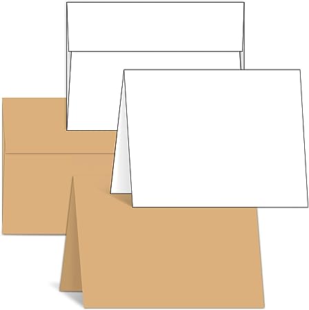 Blank Cards and Envelopes 50 Pack, Ohuhu 25 White Cards   25 Kraft Cards, 5 x 7 Heavyweight Folded Cardstock and A7 Envelopes for DIY Greeting Cards, Wedding, Birthday, Invitations, Thank You Cards & All Occasion Cards