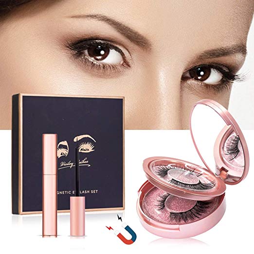 2 Pairs Magnetic Eyelash Kit and Magnetic Eyeliner Natural Look Full Eye Magnetic Eyelash 5 Magnet Set with Gift Box