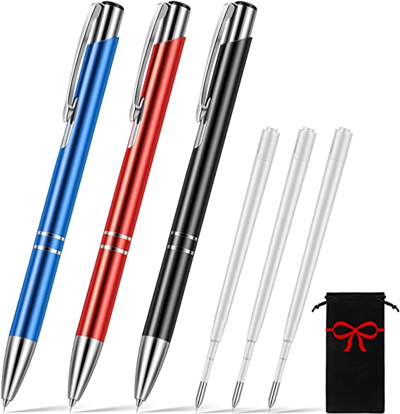 3 Pieces Air Release Weeding Tool Pen Stainless Steel Air-Release Pen Retractable Vinyl Tool Pen with 3 Pieces Replace Refill for HTV Vinyl Craft Projects (Black Red Blue)