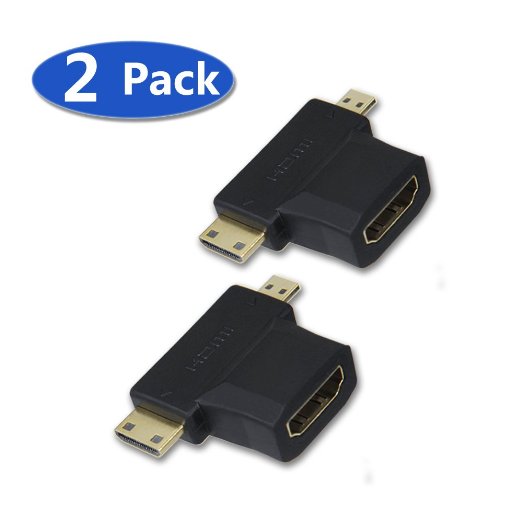 VCE (2 Pack) HDMI 2 in 1 T Adapter,Mini-HDMI  Micro-HDMI to HDMI Female Adapter