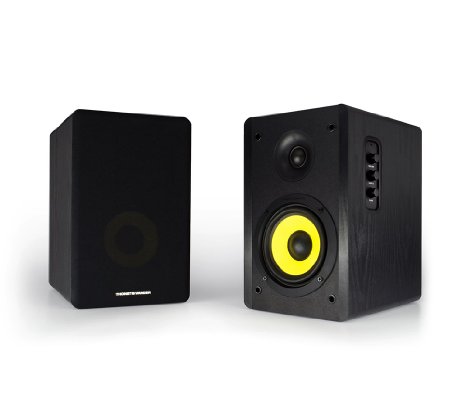 Thonet & Vander Kürbis Bt 300 Watts Wood Hi-Fi Bluetooth 4.0 Speakers with Integrated Amplifier and RCA Input 10x7x8", 1 Pair, Black