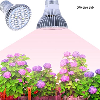 E27 Growing Bulbs, Gianor 30W Led Grow Lights Full Spectrum Light Bulbs 40PCs SMD 5730 Chips Greenhouse Growing and Flowering Lamps for Indoor Garden and Hydroponic Plants(AC 85~265V)
