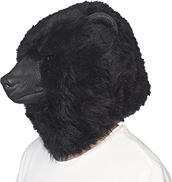 Black Bear Head Mask Full Face Plush Bear Costume Deluxe Halloween Party Animal Head Masks