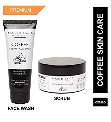 Sacred Salts Coffee Walnut Face Scrub & Coffee Cream Face Wash|Deep Cleansing|100% Organic Natural for Men & Women |Combo, Brown, 250 g (Pack of 2)