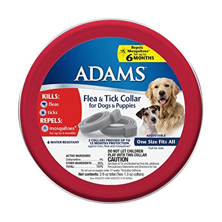 Adams Flea and Tick Collar for Dogs and Puppies, One Size Fits All, 2-Pack