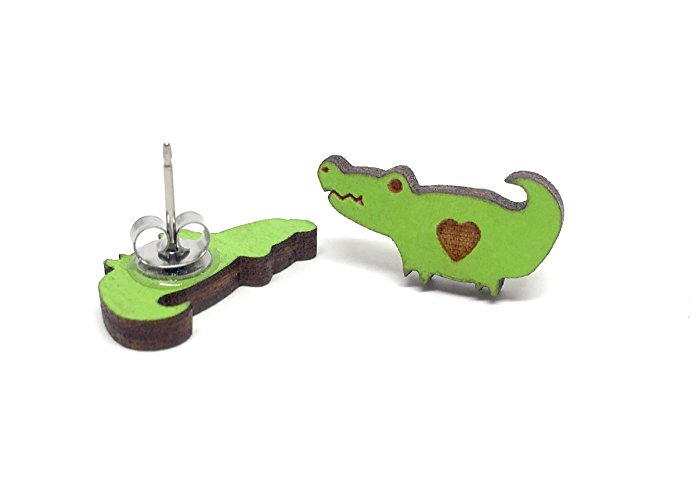 Adorable Cute Alligator Earrings,Green