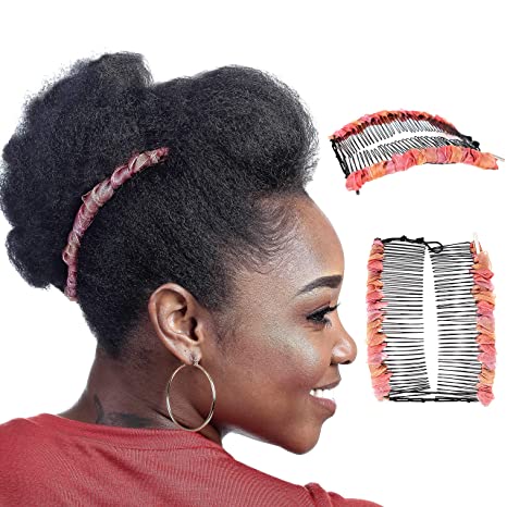 Stretch Banana Clip for Thick Curly Hair - Protective Elastic Combs Make Great Hair Accessories for Kinky, Curly Ponytail, Mohawk, Bun (Large, Peach & Rose)