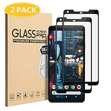 [2-Pack] SXPLI Compatible with Google Pixel 2 XL Glass Screen Protector，[Full Coverage] [Ultra-Clear] [Bubble-Free] [3D Curved] [Anti-Fingerprint]-Black
