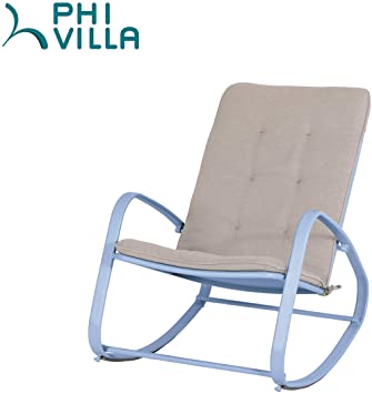 PHI VILLA Outdoor Patio Rocking Chair Padded Steel Rocker Chairs Support 300lbs, Blue