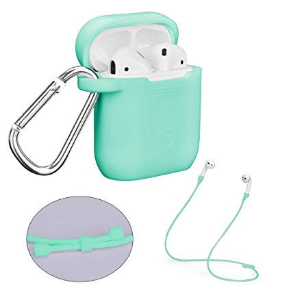 Airpods Case Strap Set, Filoto Waterproof Silicone Cover for Apple Airpod (Mint Green)