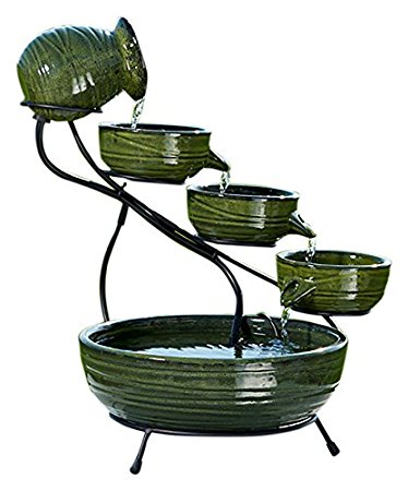 Smart Solar 23931R01 Ceramic Solar Cascading Fountain, Glazed Green Bamboo Design
