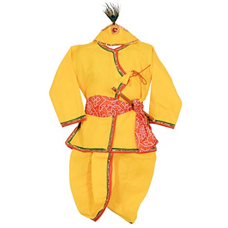 ahhaaaa Yellow Krishna Dress Angrakha Kurta, Dhoti Pant for Kids Boys