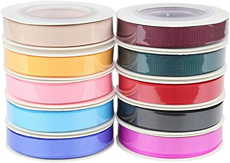 ITIsparkle Solid Grosgrain Ribbon Assortment, 10 Colors 3/8" Wide×5 Yard Each, Total 50 Yds Per Package