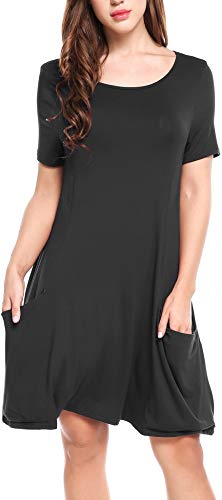 Beyove Women Asymmetrical Mock Neck Short Sleeve Casual Plain Loose Tunic Dress