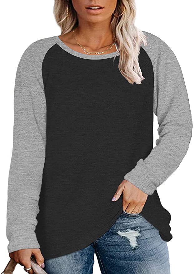 DOLNINE Plus Size Tops for Women Raglan Long Sleeve Tunic Shirts