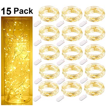 Starry String Fairy Lights, SmilingStore Firefly Lights with 20 Micro LED on 7.2feet/2m Silver Copper Wire Battery Powered for DIY Wedding Party Centerpiece Decorations Pack of 15 - Warm White
