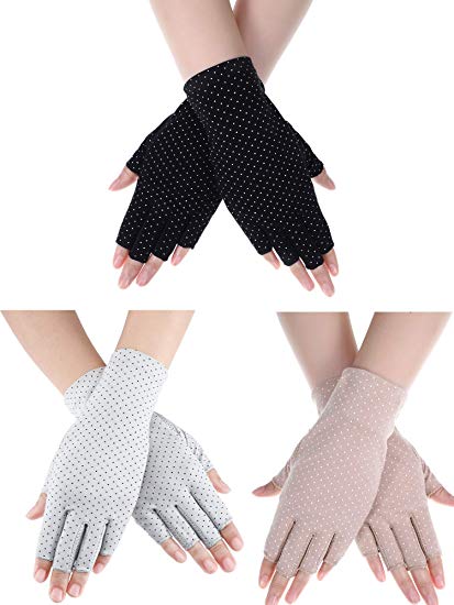 3 Pairs Sunblock Gloves UV Protection Gloves Non Skid Outdoor Driving Gloves(Style 1)