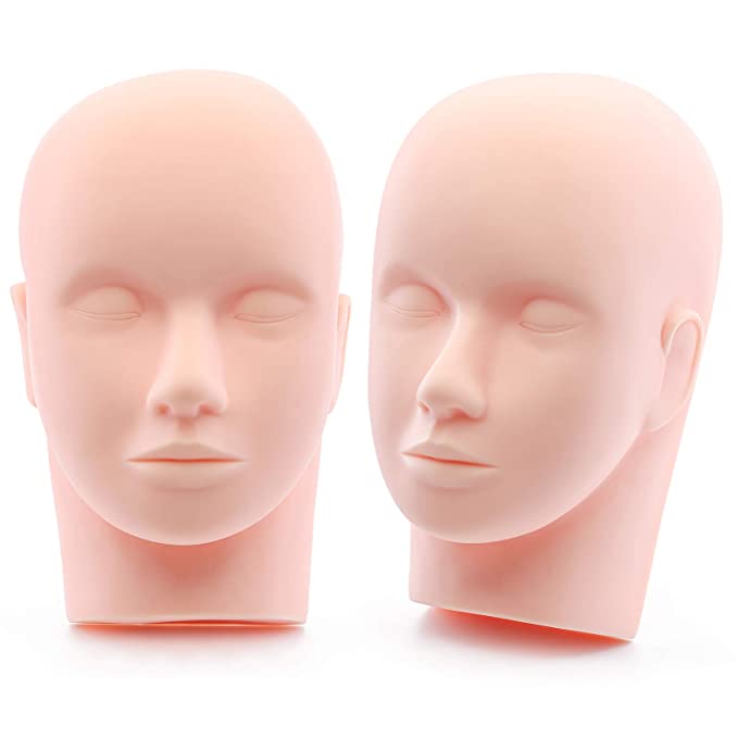 Foraineam 2-Pack Practice Training Head Rubber Cosmetology Mannequin Doll Face Head For Eyelashes Makeup Massage Practice